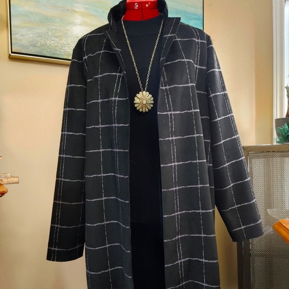 TanJay Long Faux Suede Open Front Blazer - Picture 1 of 7